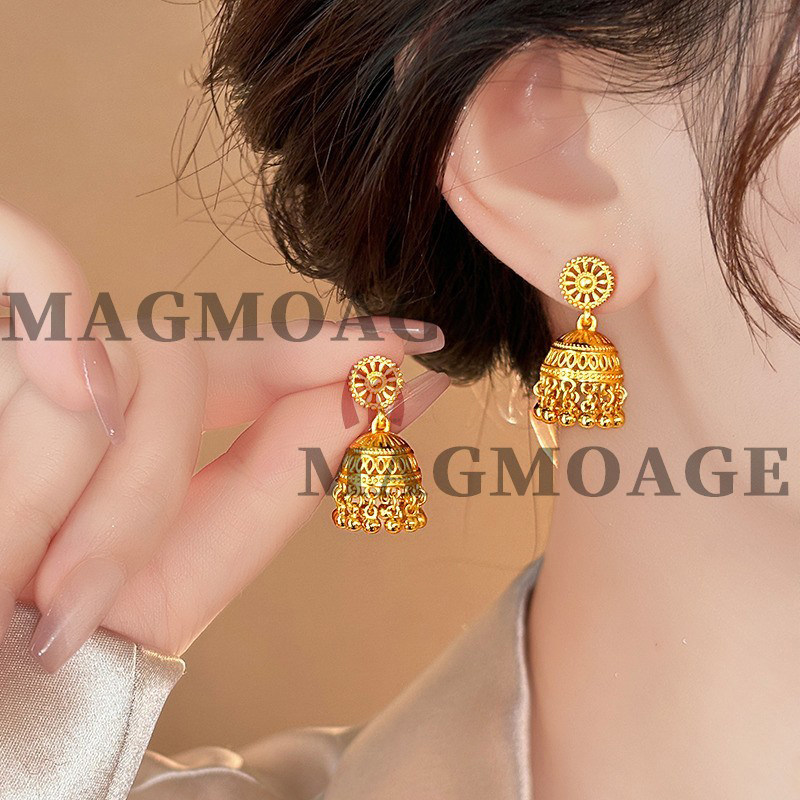 MAGMOAGE「古法金色」铃铛流苏耳钉女耳环小众设计感复古秋冬耳饰