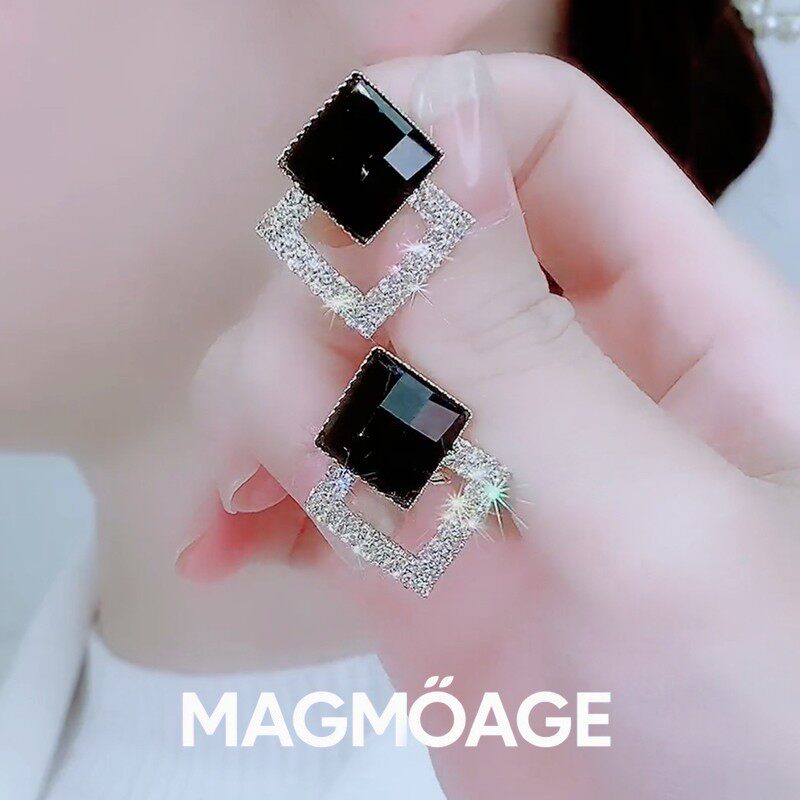 MAGMOAGE银针双菱形水晶耳环