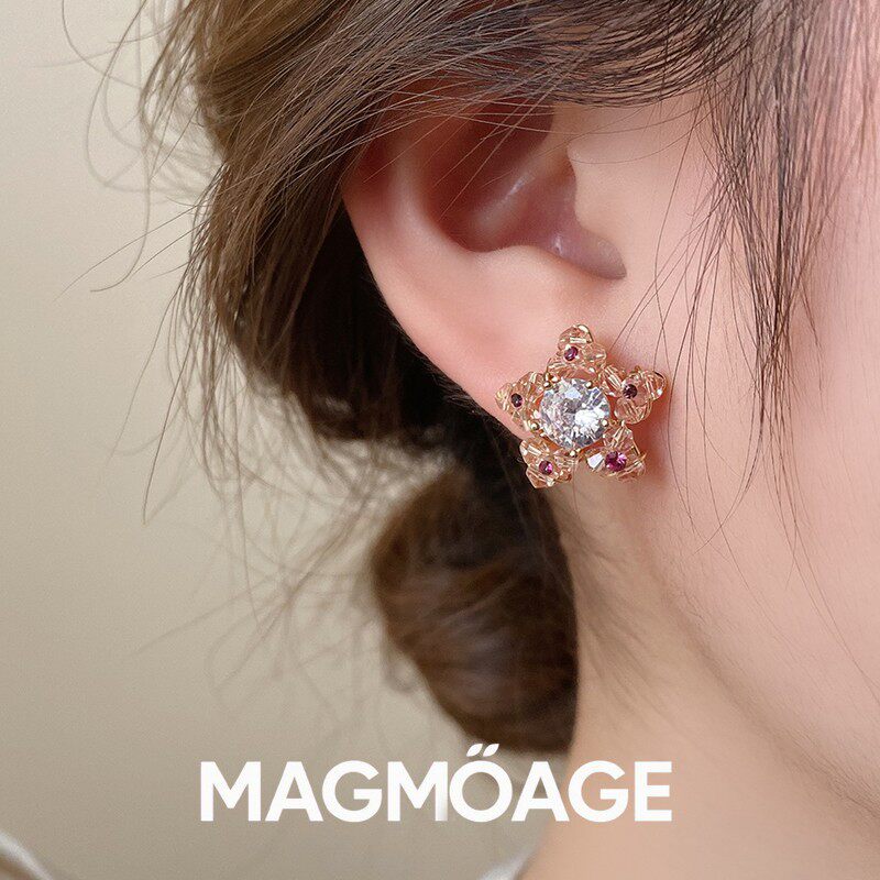 MAGMOAGE镶钻少女心粉色水晶耳钉