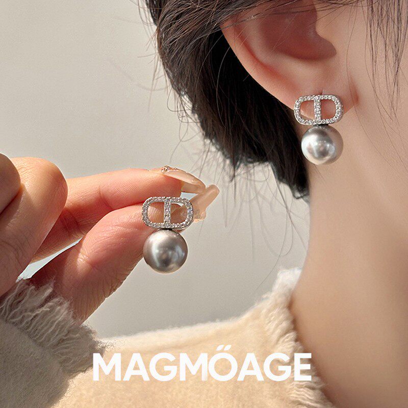 MAGMOAGES925银针灰色珍珠耳钉