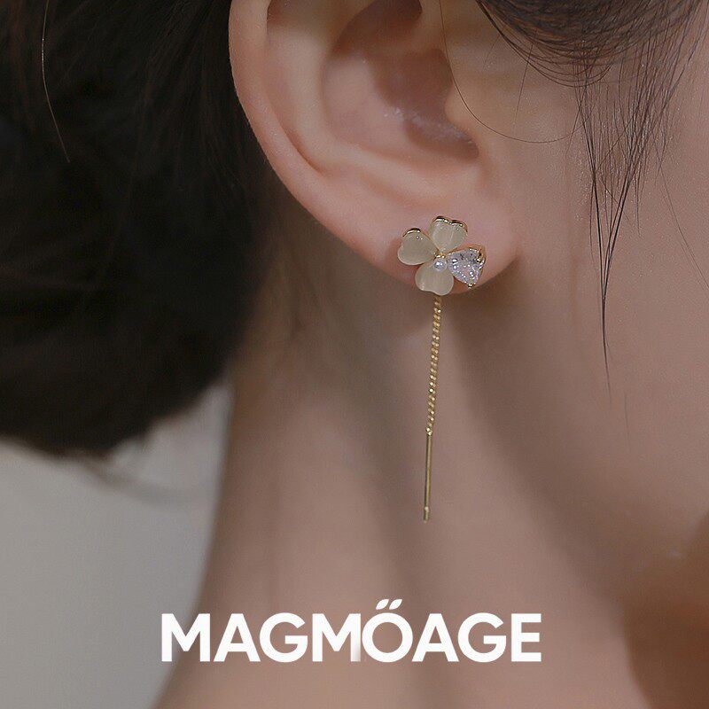 MAGMOAGE猫眼石四叶草耳钉