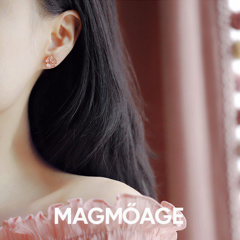 法国MAGMOAGE粉色樱花耳钉