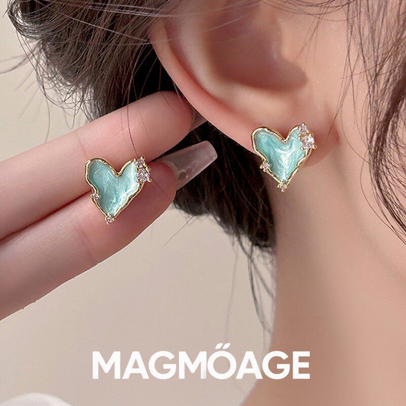 MAGMOAGE真金电镀滴釉蓝色耳钉