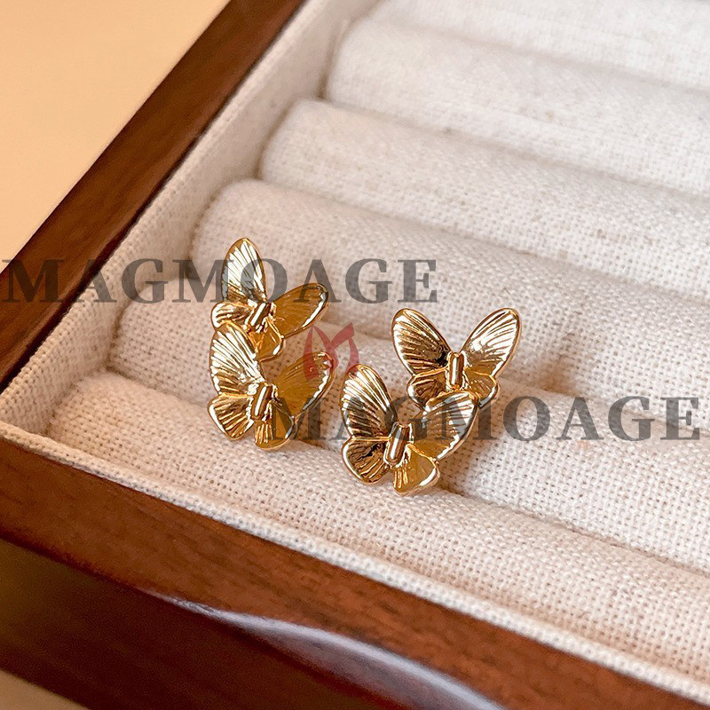 MAGMOAGE「金色纹理」蝴蝶耳钉