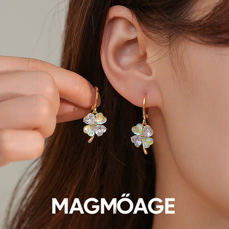 法国MAGMOAGE猫眼石四叶草耳环