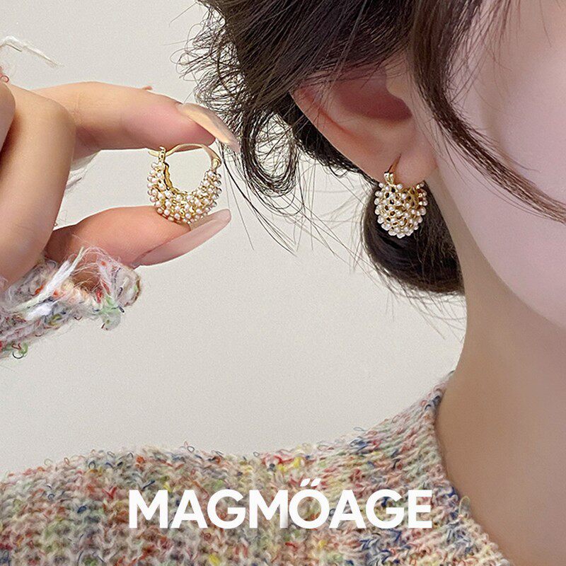 MAGMOAGE真金电镀小米粒珍珠耳环