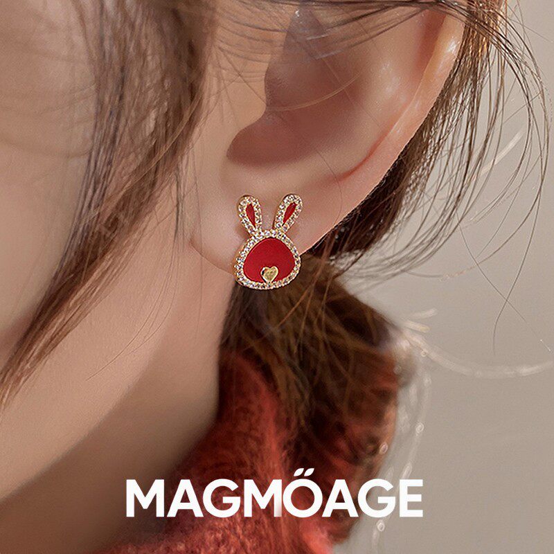 法国设计师MAGMOAGE红色兔子耳环