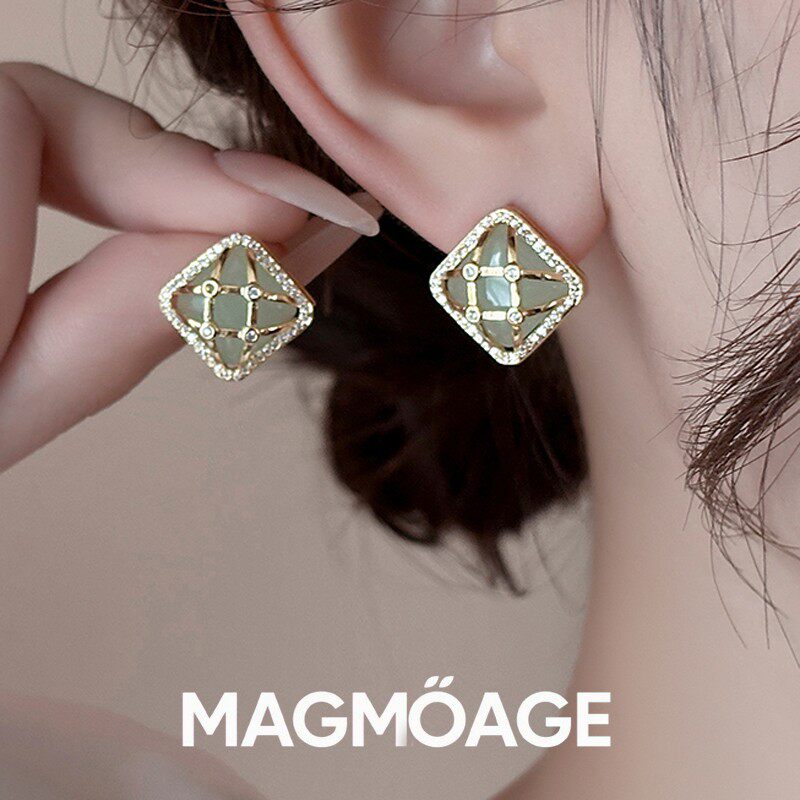 MAGMOAGE真金电镀仿玉石耳环