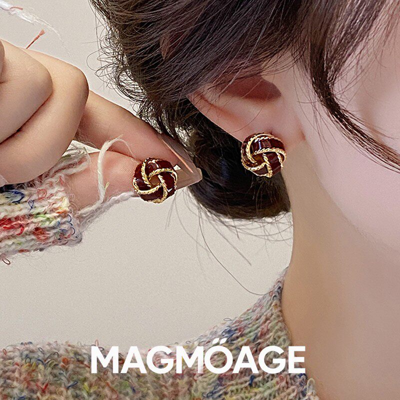 法国设计师MAGMOAGE酒红色耳钉