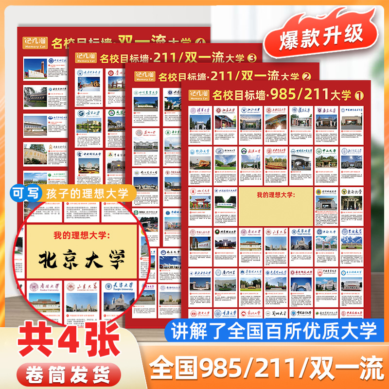 目标海报大学墙贴985211全套高考名校图小学生励志墙报挂图贴纸画