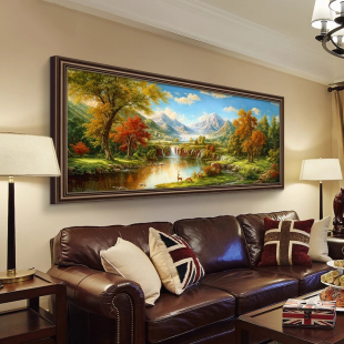 2025新款高级感山水画手绘肌理客厅挂画法式沙发背景墙壁画装饰画