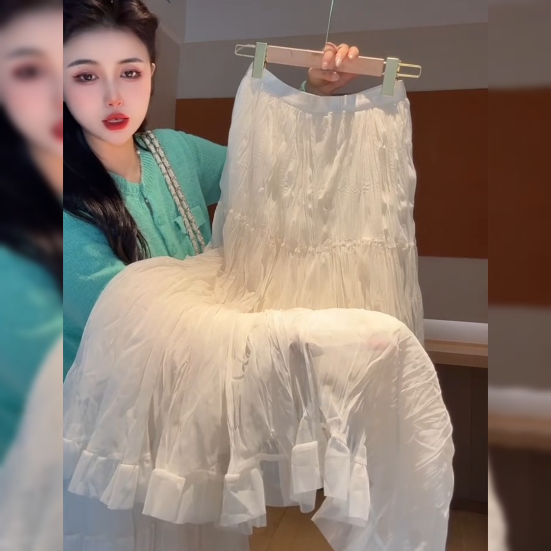 法式复古慵懒风杏色半身裙女夏季新款时尚高腰宽松百搭洋气仙女裙