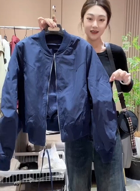 韩版立领宽松短款棒球服女时尚洋气减龄别致独特休闲藏蓝色外套