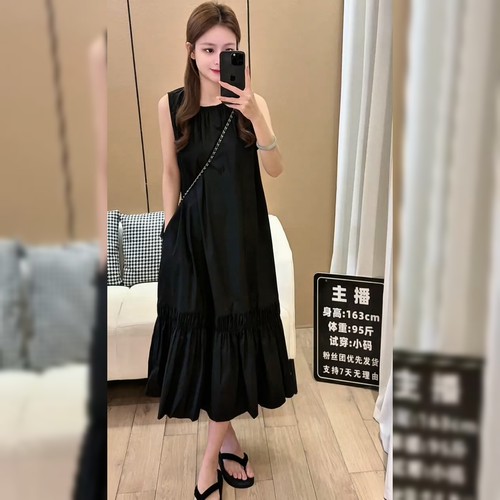 欧洲站欧货无袖黑色连衣裙
