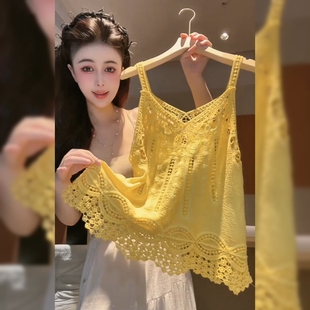 设计感重工钩花黄色上衣女夏季新款法式温柔风气质别致独特衬衣