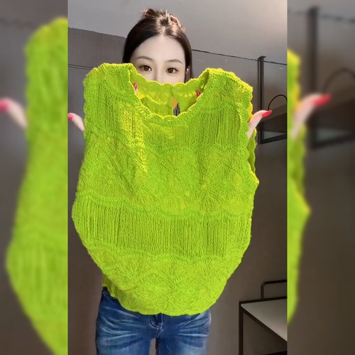 韩系圆领无袖绿色上衣女