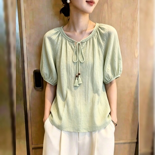 设计感流苏短袖衬衫女夏季薄款小个子时尚洋气减龄宽松显瘦上衣
