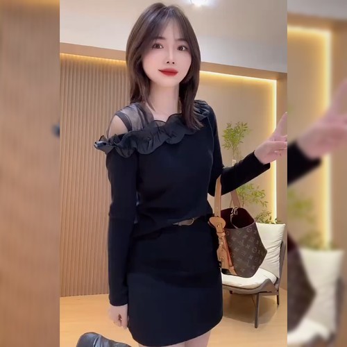 设计感炸街拼接黑色上衣女
