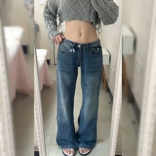 时尚低腰蓝色百搭牛仔裤女