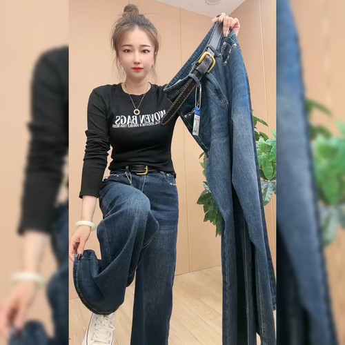 简约时尚百搭蓝色牛仔裤女