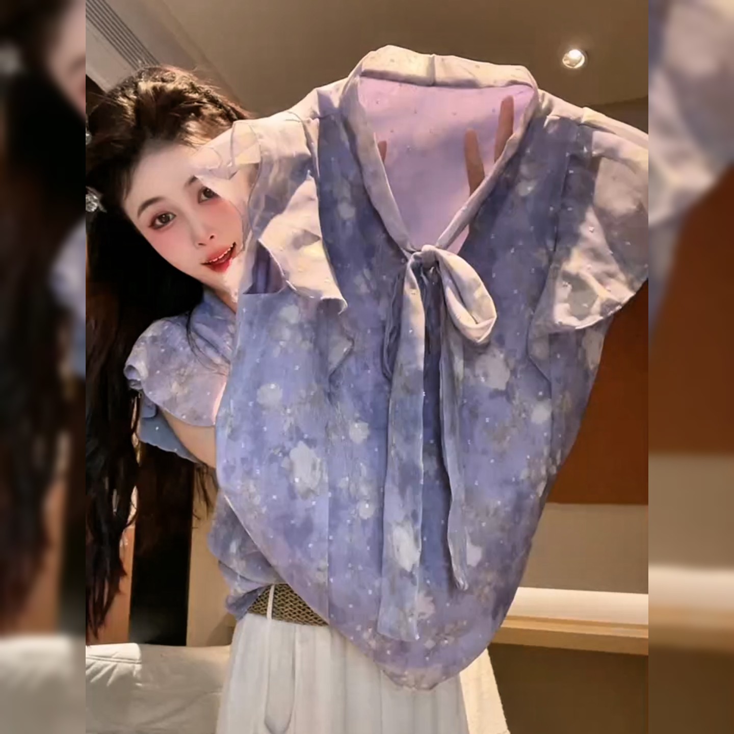 法式温柔风小飞袖紫色衬衣