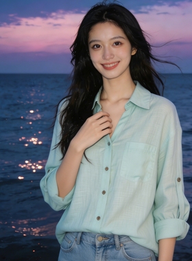 韩版宽松显瘦绿色防晒衬衣简约时尚高级感气质别致独特休闲上衣女