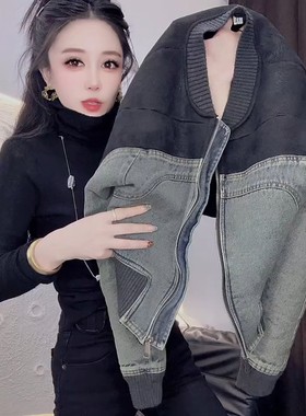 设计感加厚颗粒绒牛仔外套