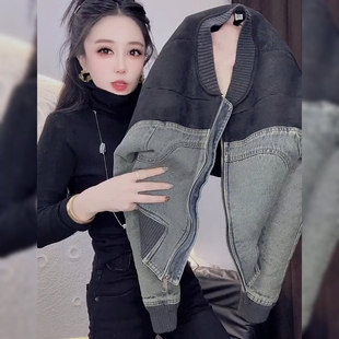 设计感加厚颗粒绒牛仔外套欧洲站欧货小个子别致独特炸街上衣女