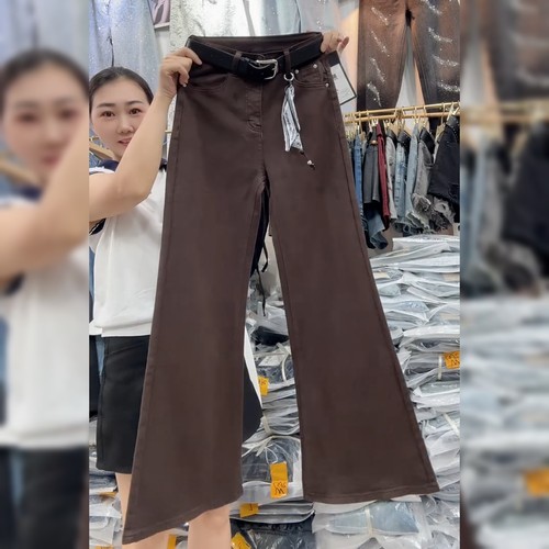 设计感炸街咖色微喇牛仔裤
