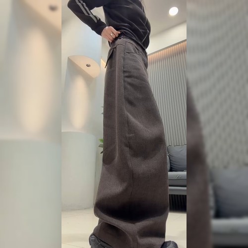 设计感炸街咖色弯刀裤女