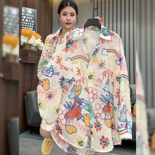 欧洲站欧货印花防晒衬衣女