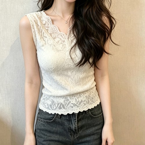 法式轻熟风V领无袖上衣女
