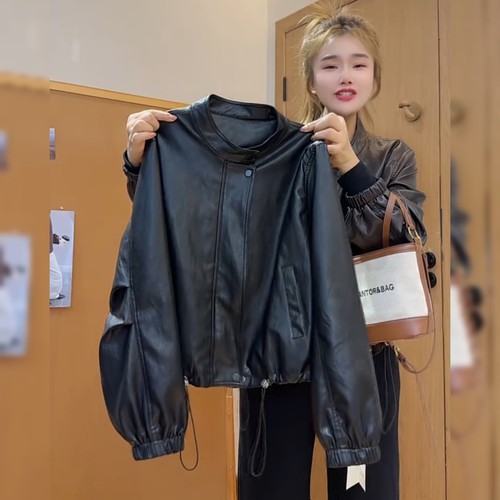 韩系立领宽松黑色外套女