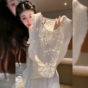 设计感重工刺绣白色上衣女夏季新款小个子时尚洋气减龄宽松衬衣