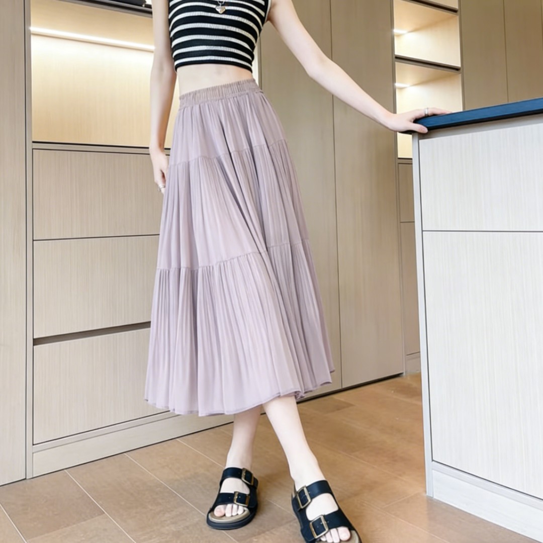 高腰温柔风温柔风大摆中长裙简约时尚洋气宽松显瘦百搭a字半身裙