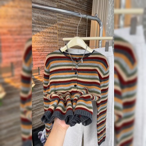 设计感炸街条纹针织开衫女