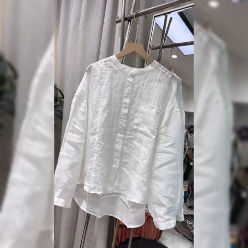 欧洲站欧货苎麻白色衬衣女