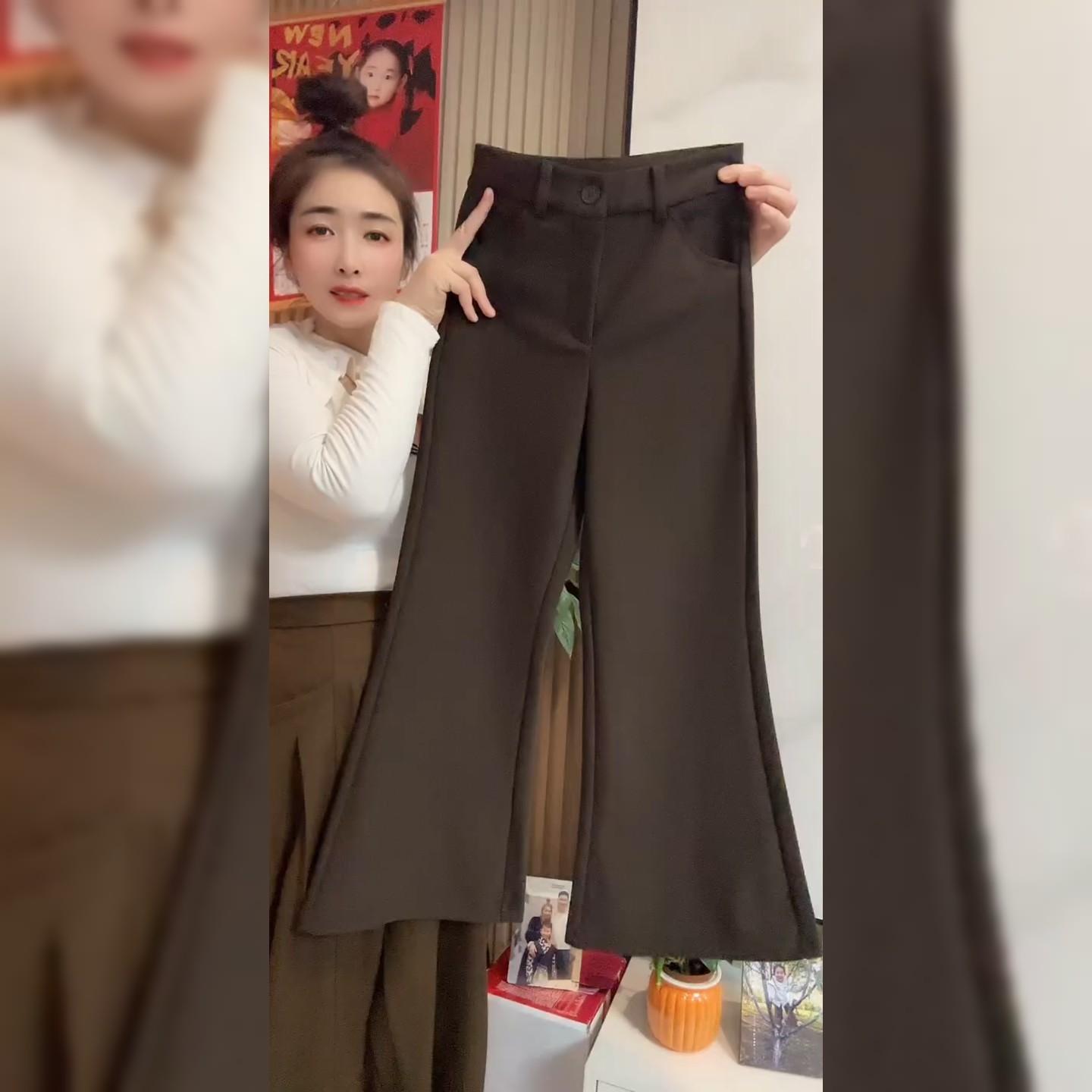 小个子炸街咖色微喇裤女欧洲站欧货时尚洋气别致独特百搭休闲裤