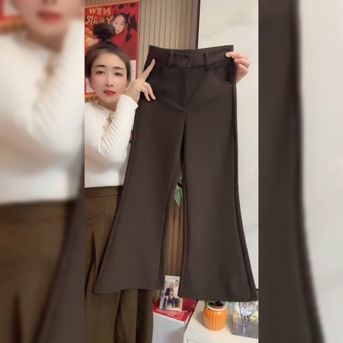 小个子炸街咖色微喇裤女