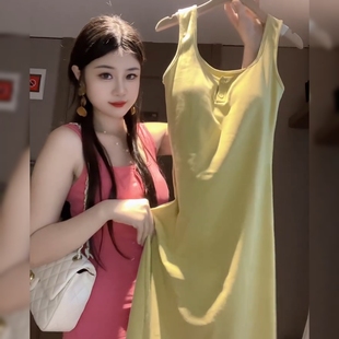 浅黄色针织无袖背心吊带裙韩系时尚洋气修身显瘦百搭洋气连衣裙女