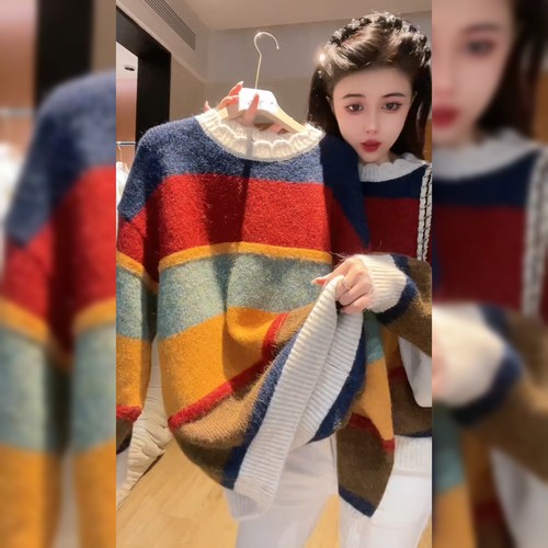 设计感撞色条纹毛衣女