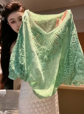 高级感立体刺绣绿色上衣女夏季新款法式复古温柔风气质防晒小衫