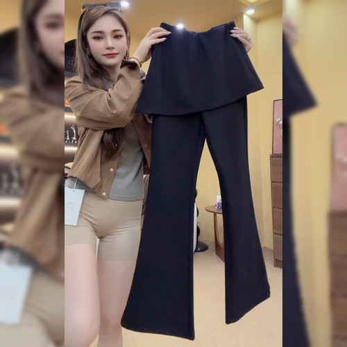 韩系显瘦微喇黑色休闲裤女