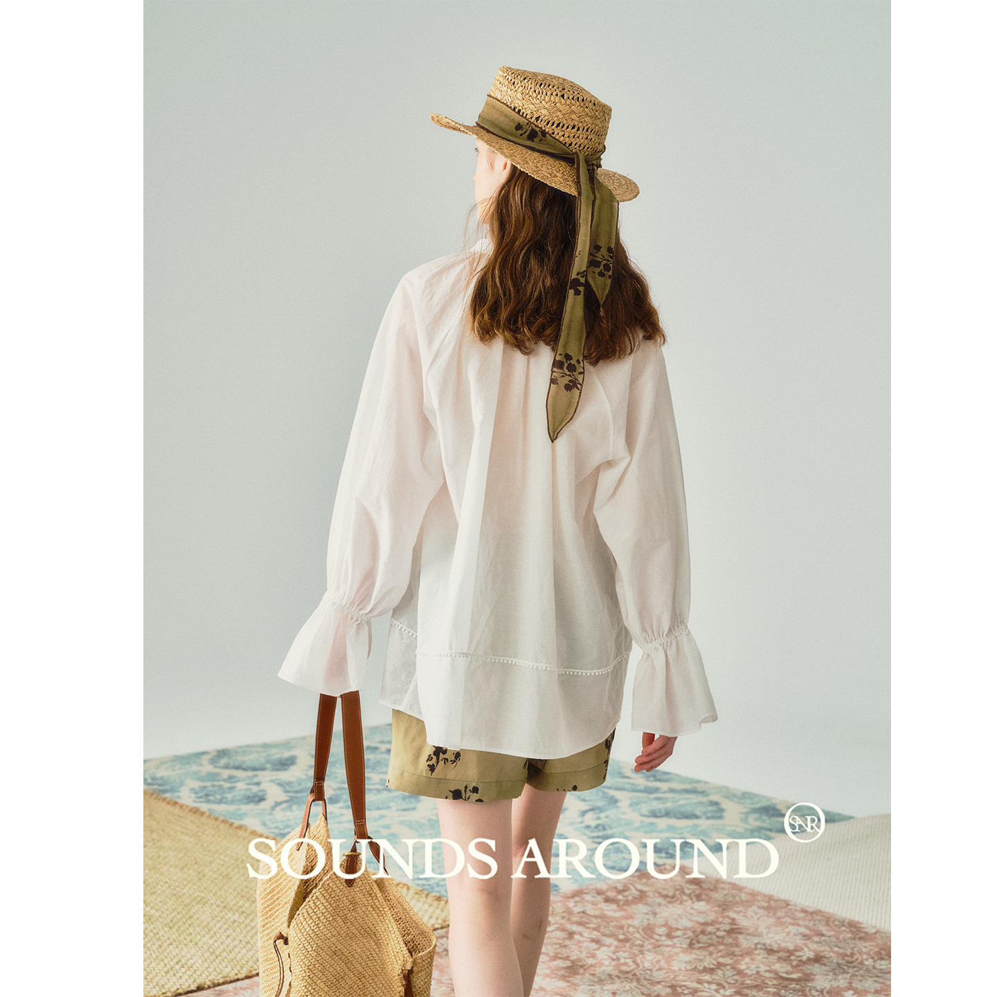 【真丝棉星砾筛光小金豆衬衫】SOUDNS AROUND白色度假防晒上衣