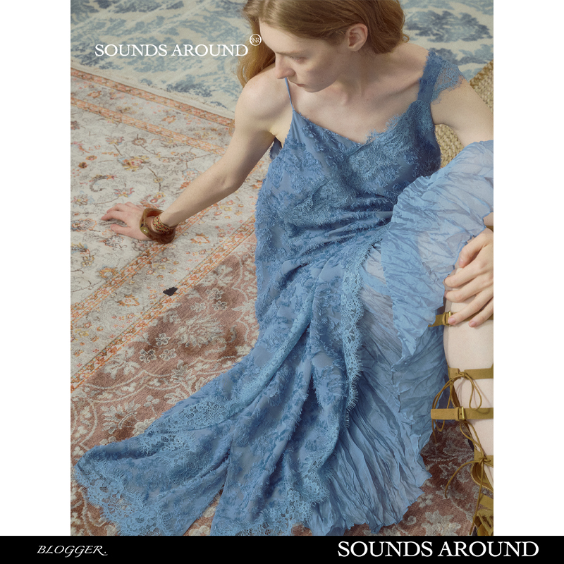 【蓝调裙】SOUNDS AROUND波西米亚月光浸染设计感蕾丝连衣裙