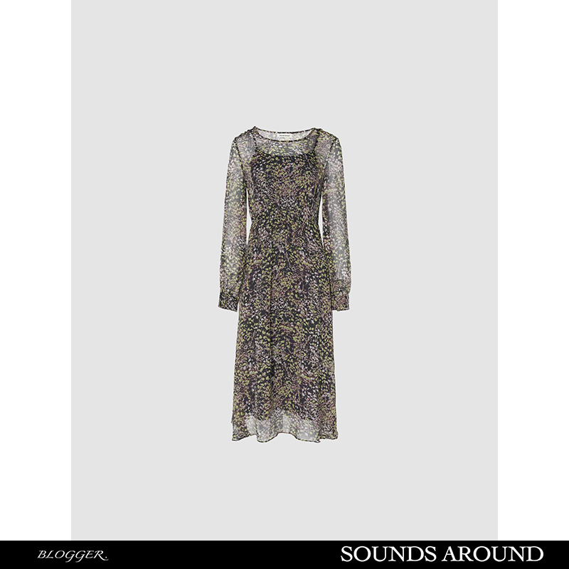 【田园牧歌裙】SOUNDS AROUND 斑斓斑点印花微透真丝连衣裙