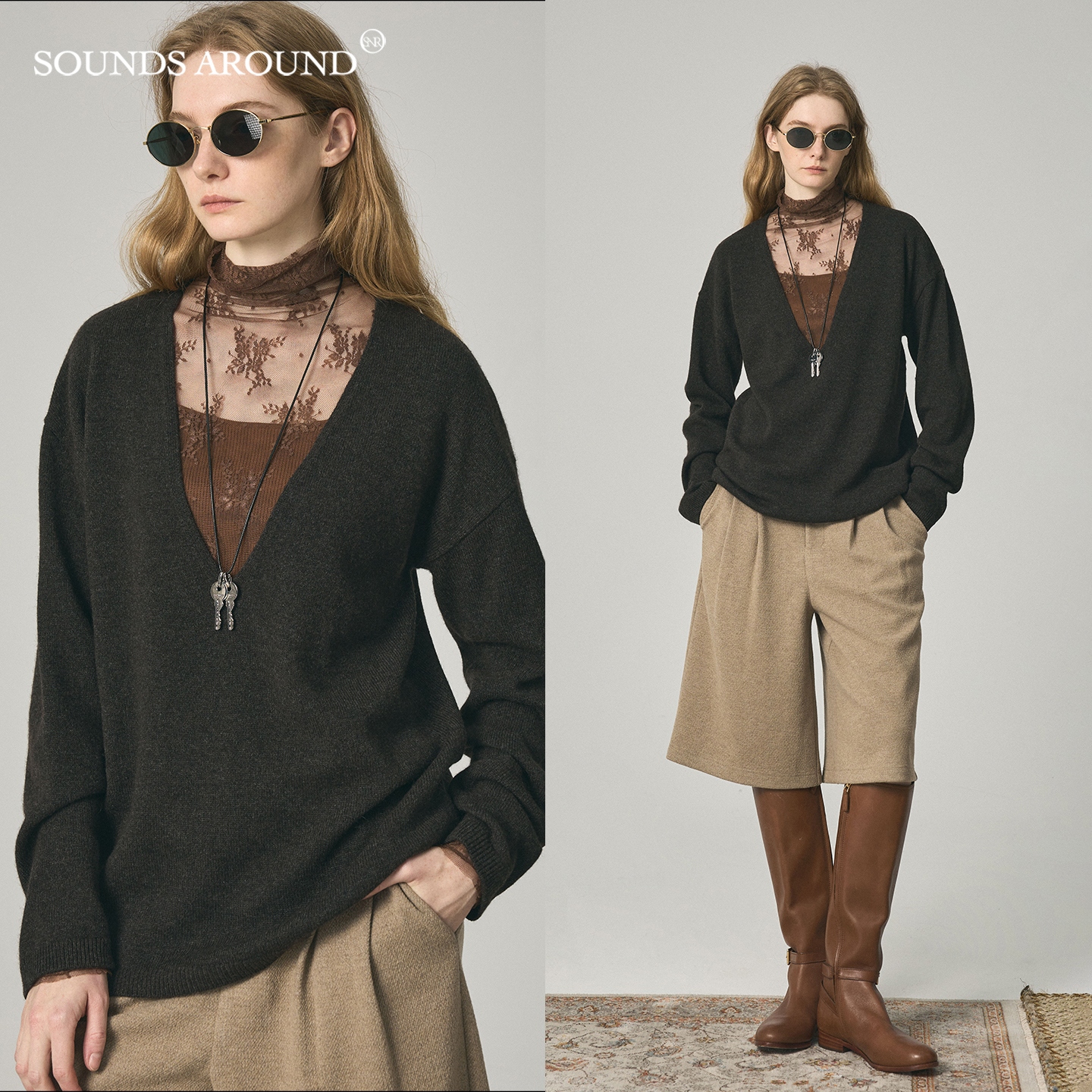 【中古风美学织花T恤】SOUNDS AROUND 叠穿打底绣花立领T恤