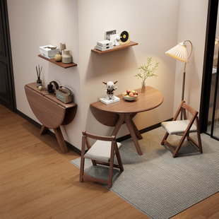 季节木语实木折叠圆桌小户型餐桌家用饭桌中式可折叠吃饭圆形桌子