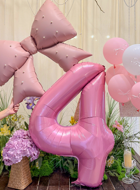 网红ins同款大号立体粉色蝴蝶结数字气球生日派对装饰高级感气球