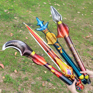 哪吒兵器刀剑充气铝膜气球红缨枪三尖破风刀儿童生日派对玩具气球